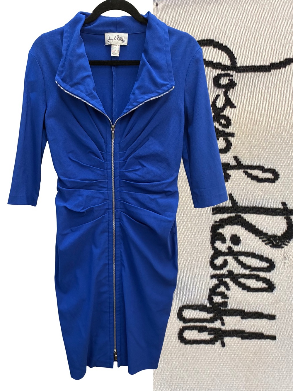 Joseph Ribkoff Blue Ruched Dress Size 10